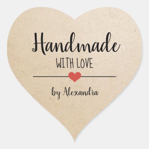 Handmade with love kraft script personalized heart sticker