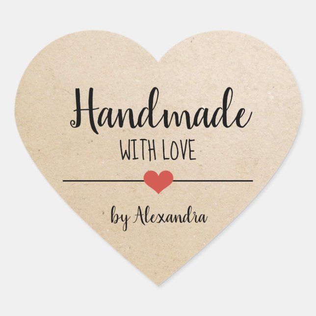 Handmade with love kraft script personalized heart sticker (Front)