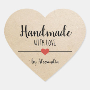 Handmade with love kraft script personalized heart sticker