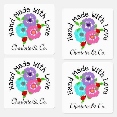 Handmade With Love Lady Bug Floral Personalized Labels