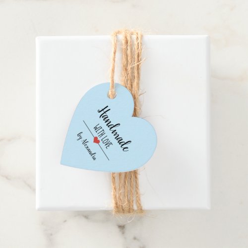 Handmade with love light blue script  favor tags