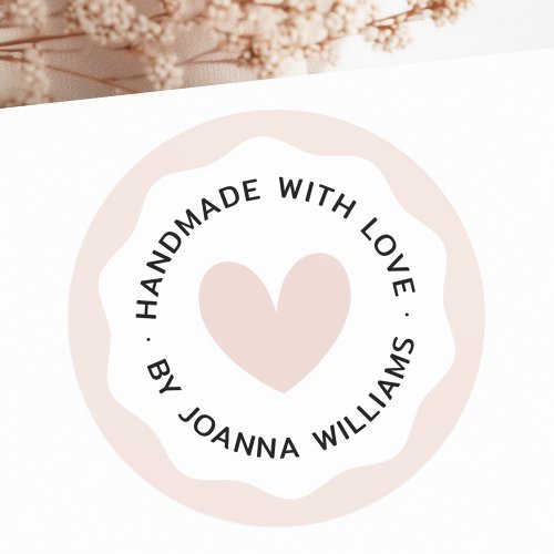 Handmade with love light blush pink wavy border classic round sticker