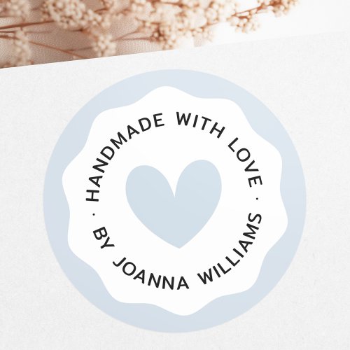 Handmade with love light dusty blue wavy border classic round sticker