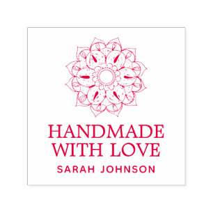 Handmade With Love Lotus Flower Personalized Self-inking Stamp