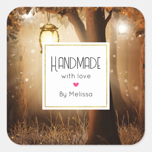 Handmade with Love Magical Forest and Fairy Lights Square Sticker