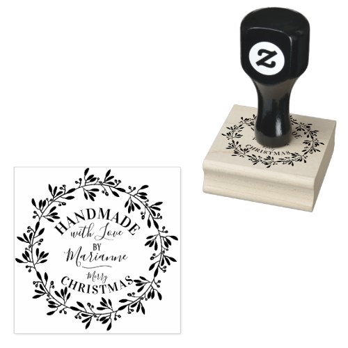 Handmade with love Merry Christmas rustic floral Rubber Stamp