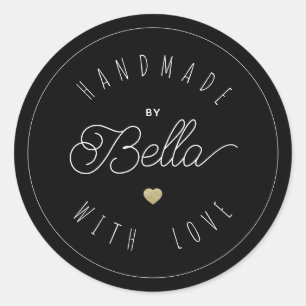 Handmade With Love Minimalist Script Calligraphy  Classic Round Sticker