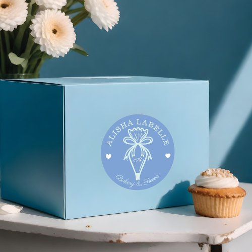 Handmade With Love Modern Bakery Piping Bag Blue Classic Round Sticker
