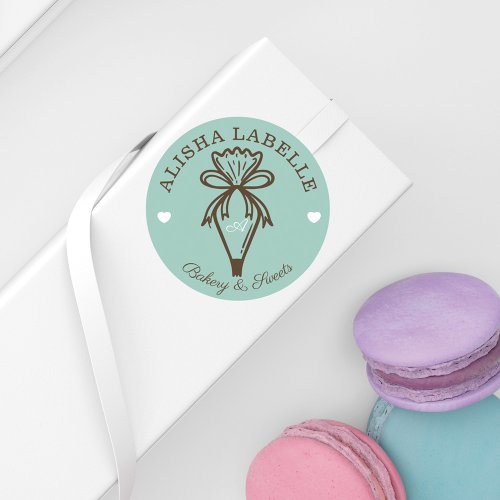 Handmade With Love Modern Bakery Piping Bag Teal Classic Round Sticker