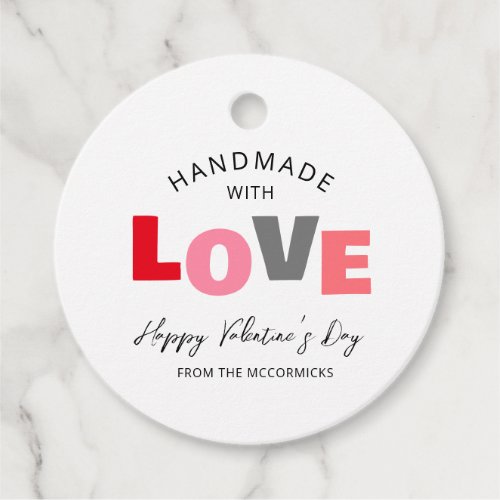 Handmade With Love Modern Valentines Day Name Favor Tags