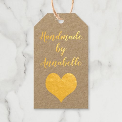 Handmade with Love Monogrammed Business Info Foil Gift Tags