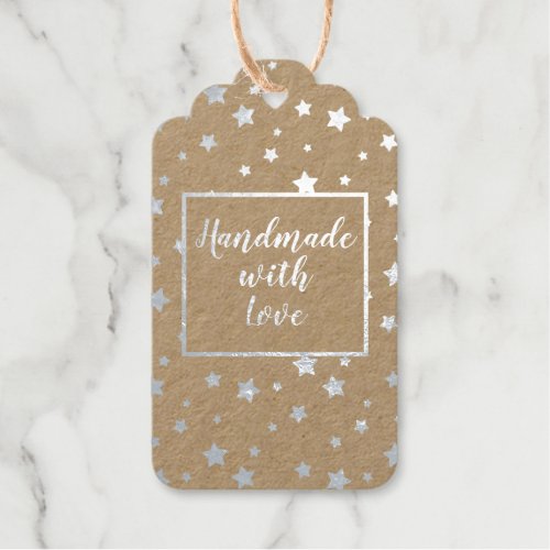 Handmade with Love Monogrammed Business Info Stars Foil Gift Tags