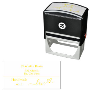 Handmade with love name yellow return address self-inking stamp