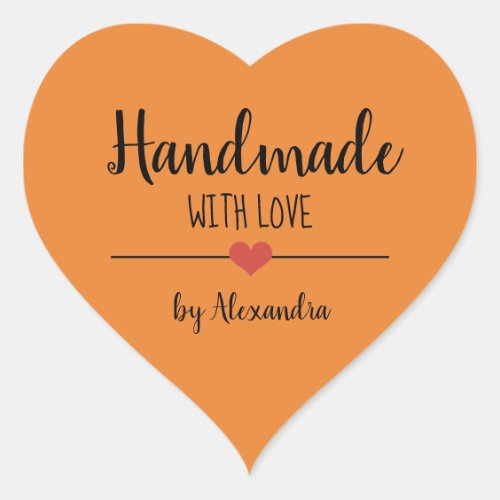 Handmade with love orange script heart heart sticker