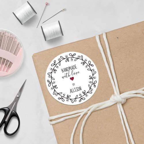 Handmade With Love Personalized Artisan  Craft Classic Round Sticker