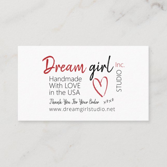 Handmade With Love Personalized Business Card (Front)
