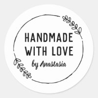 Handmade with Love Personalized Doodle Wreath Classic Round Sticker