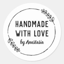 Handmade with Love Personalized Doodle Wreath Classic Round Sticker