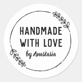 Handmade with Love Personalized Doodle Wreath Classic Round Sticker