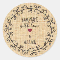 Handmade with Love Personalized Faux Fabric Craft Classic Round Sticker