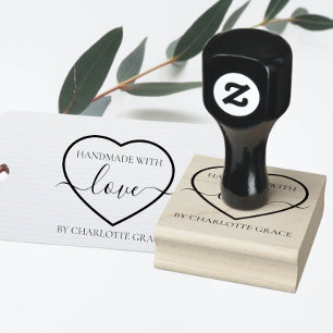 Handmade with love personalized heart typography rubber stamp