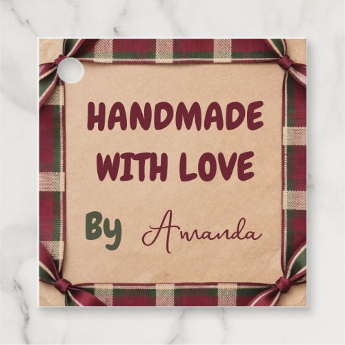 Handmade with Love Personalized Plaid Ribbon Favor Tags