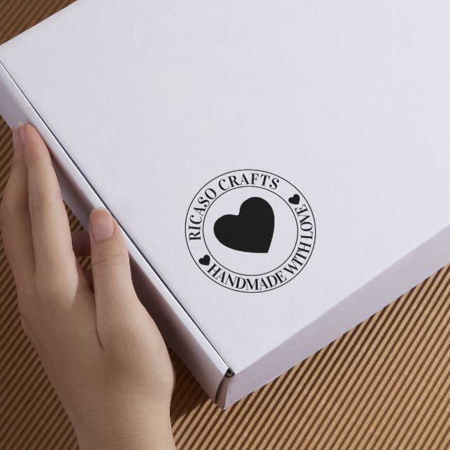 Handmade with love personalized rubber stamp (Handmade with love personalized rubber stamp from Ricaso. Add your own business name. Craft business)