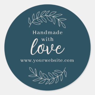 Handmade With Love petrol blue business Classic Round Sticker