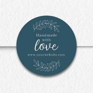 Handmade With Love petrol blue business Classic Round Sticker