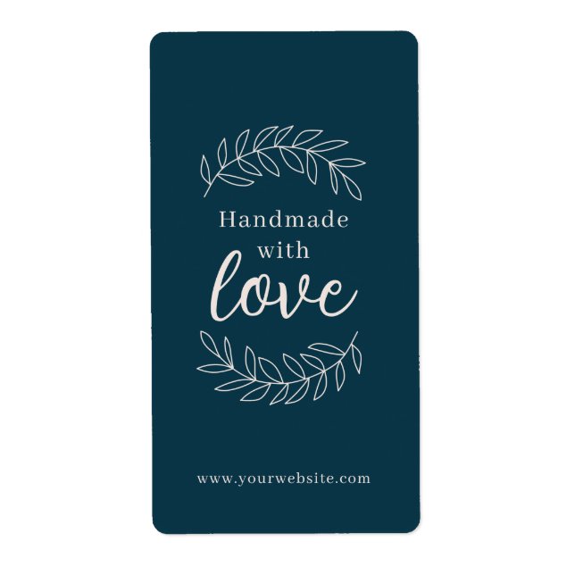 Handmade With Love petrol blue business Label (Front)