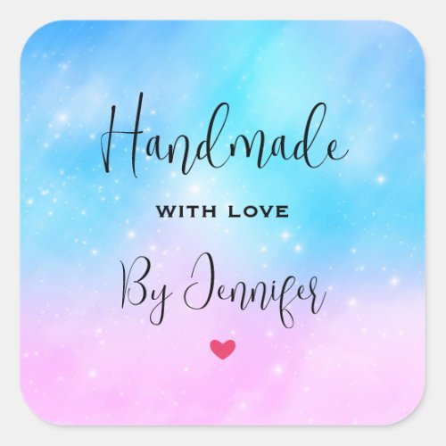 Handmade with Love Pink and Blue Gradient Sky Square Sticker