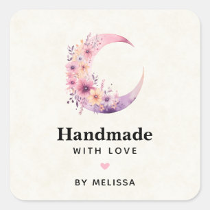 Handmade with Love  Pink Crescent Moon Square Sticker