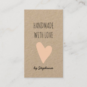 Handmade with Love Pink Heart Kraft Paper QR code Business Card