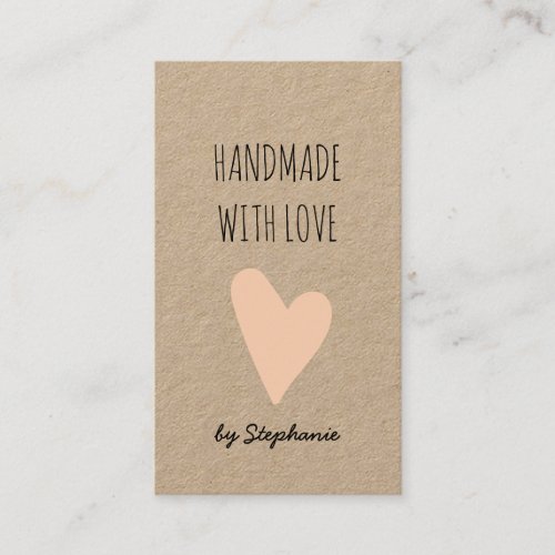 Handmade with Love Pink Heart Kraft Paper QR code Business Card