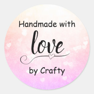 Handmade with Love Pink Ombre Heart Personalized Classic Round Sticker