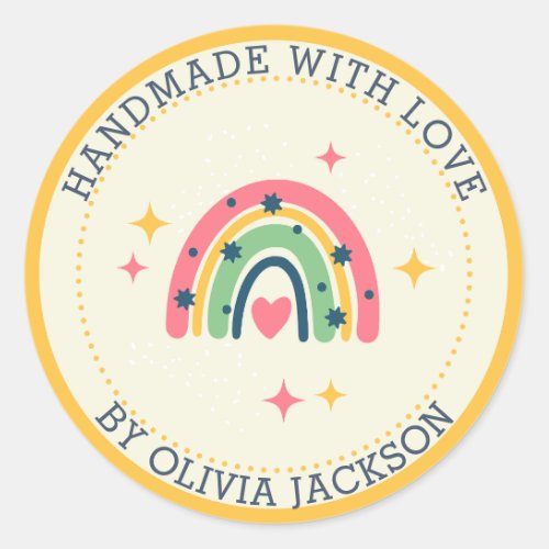 Handmade with love Pink Rainbow Classic Round Sticker
