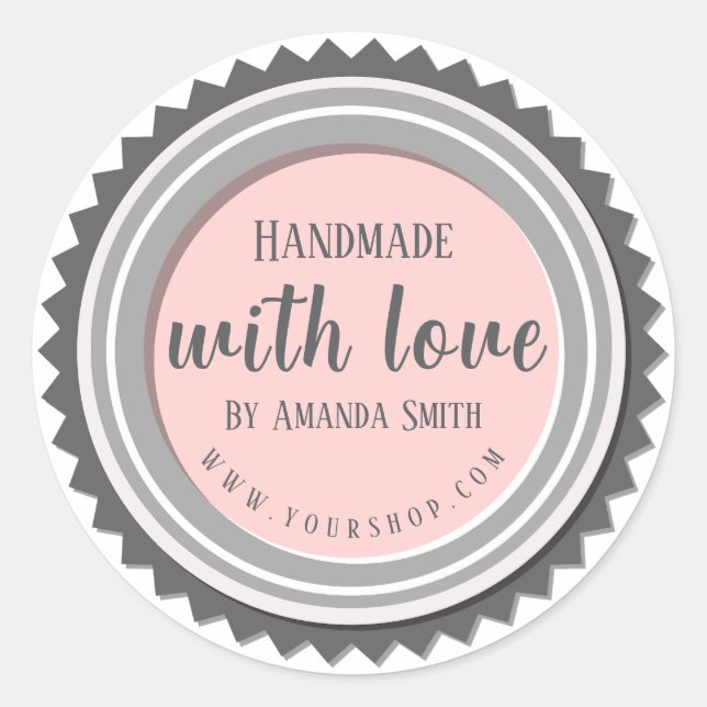 Handmade With Love Pink Round Sticker (Front)