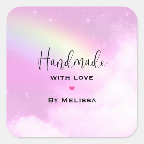 Handmade with Love Pink Sky with Fluffy Clouds Square Sticker