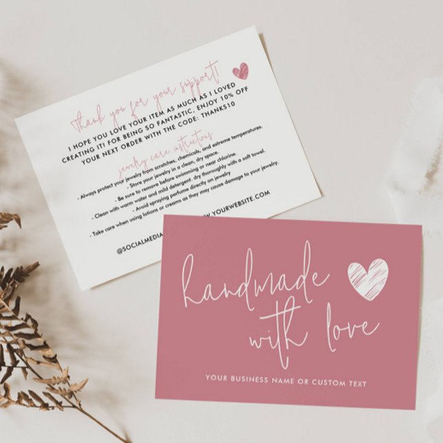 Handmade with Love Pink Thank You Jewelry Care Enclosure Card (Creator Uploaded)