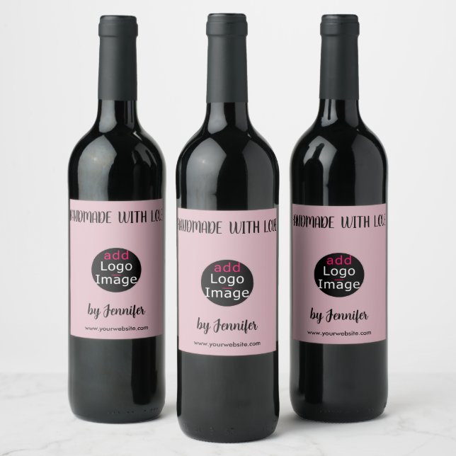 Handmade With Love Professional Customizable Pink Wine Label (Bottles)