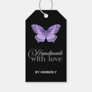 Handmade with Love Purple Butterfly Black Gift Tags