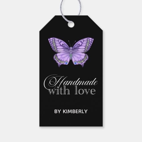 Handmade with Love Purple Butterfly Black  Gift Tags
