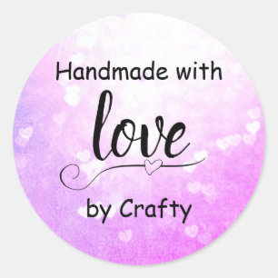 Handmade with Love Purple Pink Ombre Heart Package Classic Round Sticker