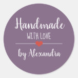 Handmade with love purple script classic round sticker