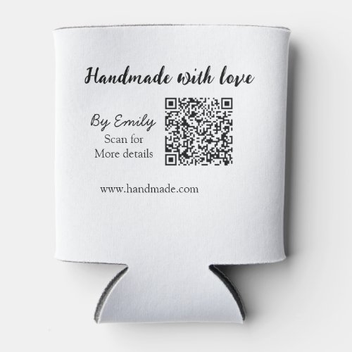 Handmade with love Q R code small business website Can Cooler