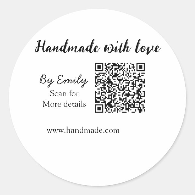 Handmade with love Q R code small business website Classic Round Sticker (Front)