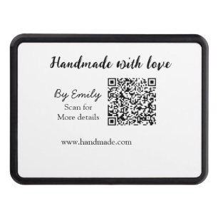 Handmade with love Q R code small business website Hitch Cover