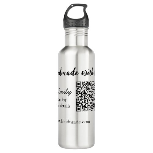 Handmade with love Q R code small business website Stainless Steel Water Bottle