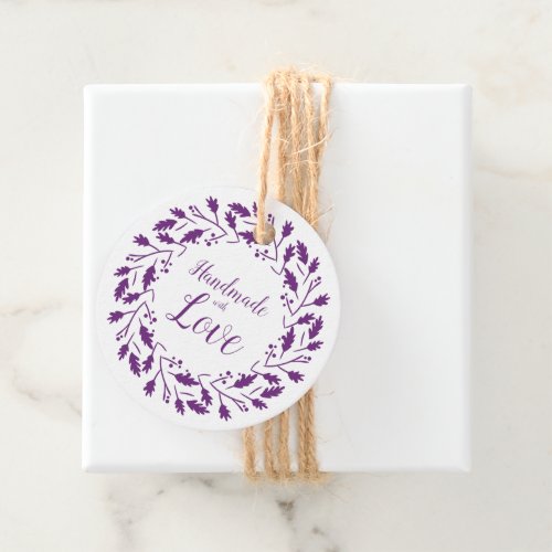 Handmade with Love Quote Design in Purple Favor Tags