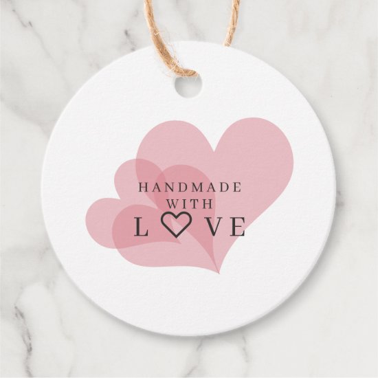 Handmade with Love Quote on Transparent Hearts Favor Tags